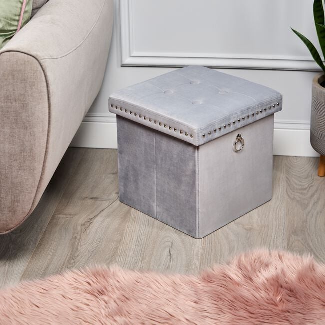 VELVET FOLDABLE SMALL Light Grey Ottoman