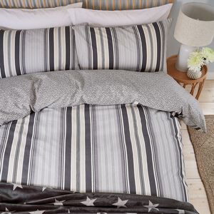 SINGLE DUVET COVER Beach House Stripe Linen / Grey
