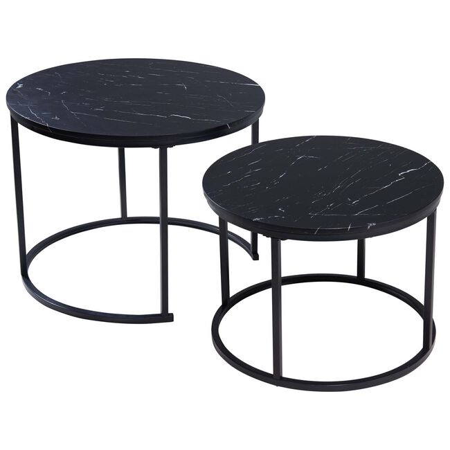 Black Marble Style Set of 2 Tables