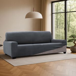 REGAL MILLS EASYSTRETCH VELVET DARK GREY  3 Seater Sofa Cover