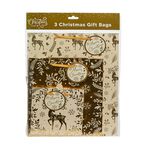 3 Gift Bags - Gold Reindeer