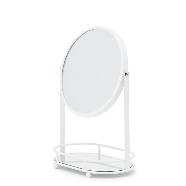 Cosmetic Mirror With Storage Tray White