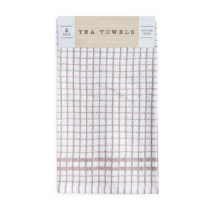 Mono Check Tea Towels 2 Pack - Natural