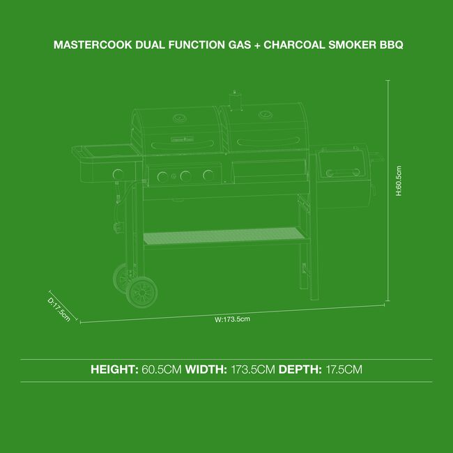 Mastercook Dual Function Gas & Charcoal Smoker BBQ