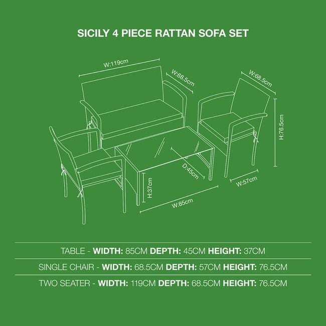 Sicily 4 Piece Rattan Sofa Set