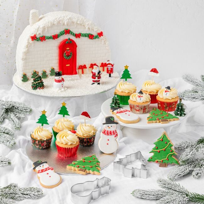 Snowman with Lamp & Merry Christmas Cake Topper