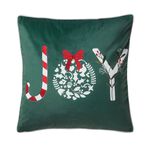 Embroidered Joy Cushion 45cm x 45cm - Green