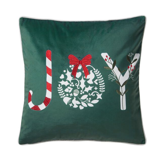 Embroidered Joy Cushion 45cm x 45cm - Green