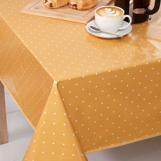 Dotty Ochre PVC Tablecloth 160cm x 230cm