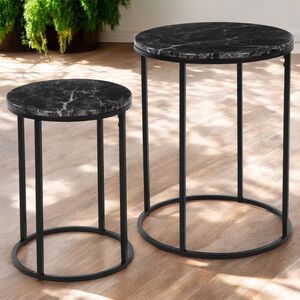 Set of 2 Side Tables Large - Marble Finish Black