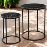 Set of 2 Side Tables Large - Marble Finish Black
