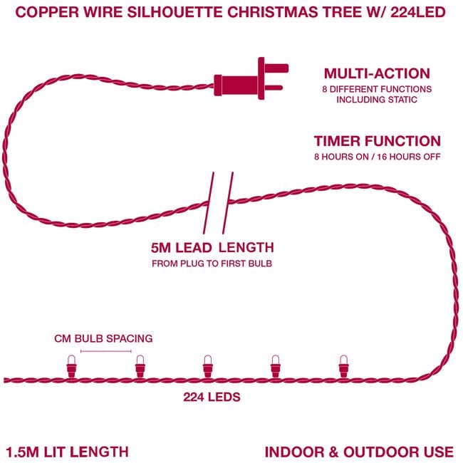 224 LED Wall Silhouette Christmas Tree Lights