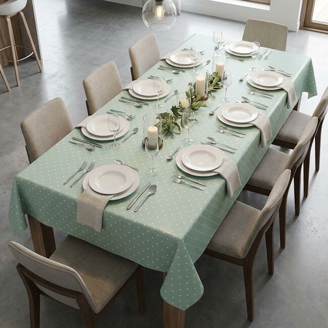 Dotty Duck Egg Oil Tablecloth 160cm x 230cm