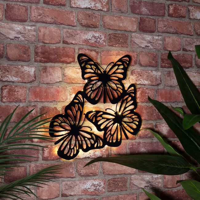 LED Solar Metal Butterflies Garden Wall Art