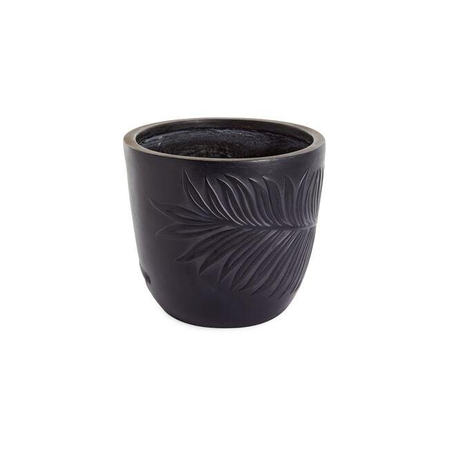 LEAF DESIGN Small Black Washed Fibre Clay Pot