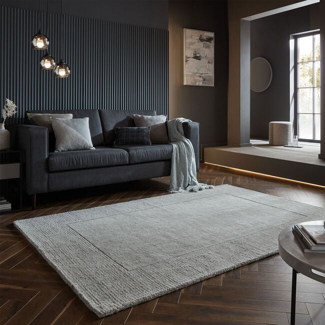 TEXTURED WOOL BORDER GREY 120x170cm Rug