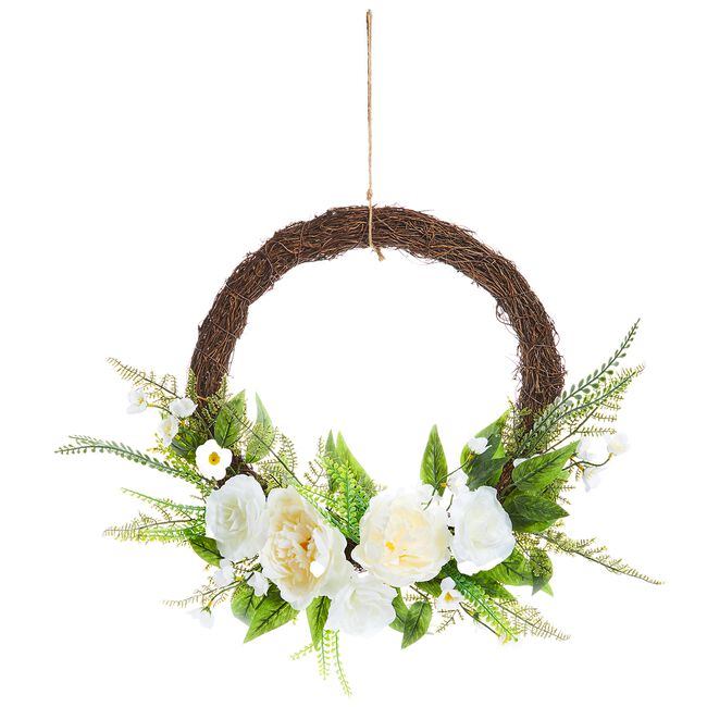 White Floral Wicker Wreath