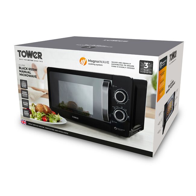 Tower 800W Black 20L Manual Microwave 