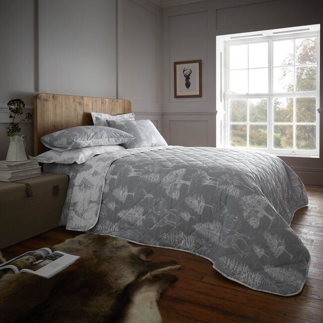 Stag Toile Bedspread 200cm x 220cm - Grey