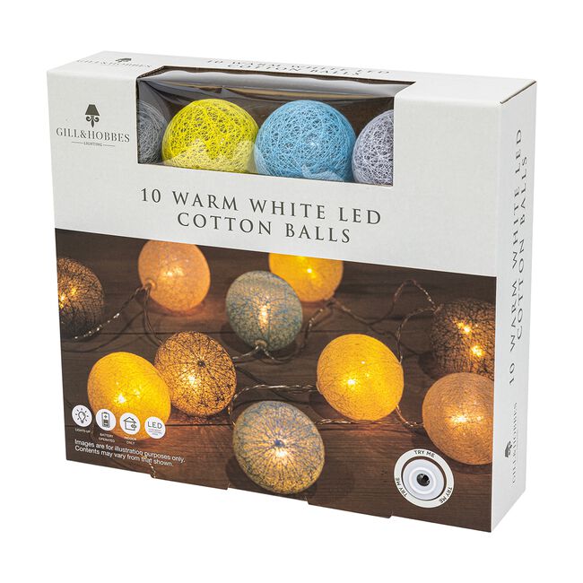 10 Warm White LED Cotton Balls