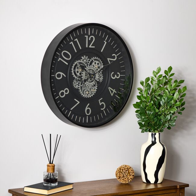 Black & Silver Cogs Clock 53cm