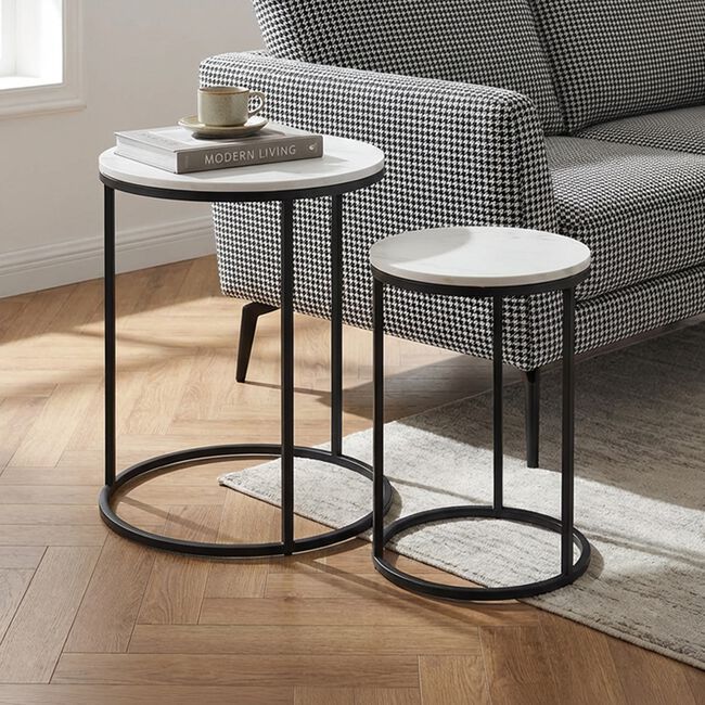 White Marble Side Table Set of 2