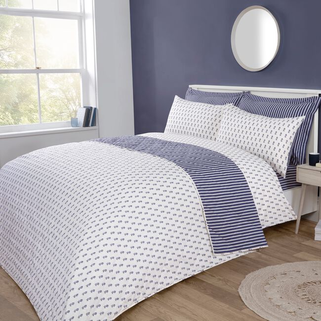 Junia Bedspread 200cm x 220cm - Navy/Natural
