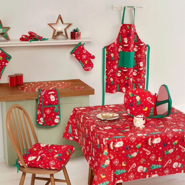 Santa's Workshop PVC Table Cloth 160cmx230cm - Red