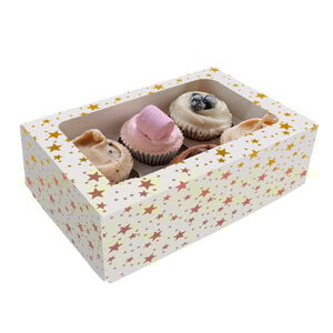 Gold Star Cupcake Box For 6 Cupcakes