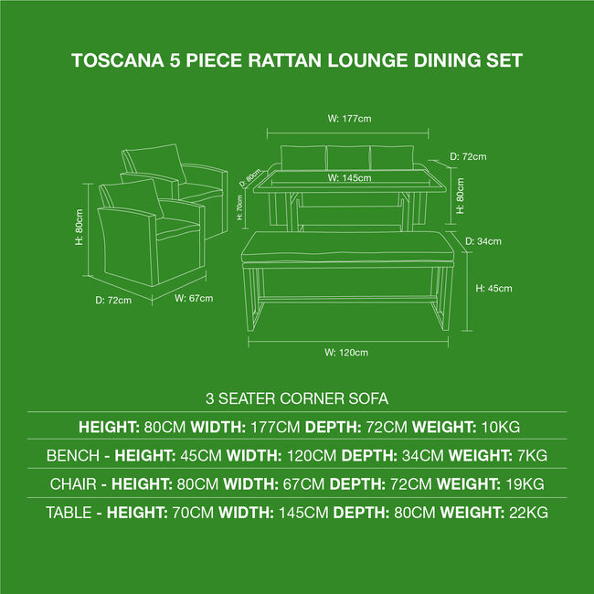 Toscana 5 Piece Rattan Lounge Dining Set