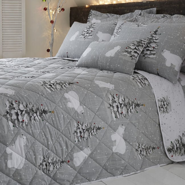 Polar Bear Bedspread 200cm x 220cm - Grey