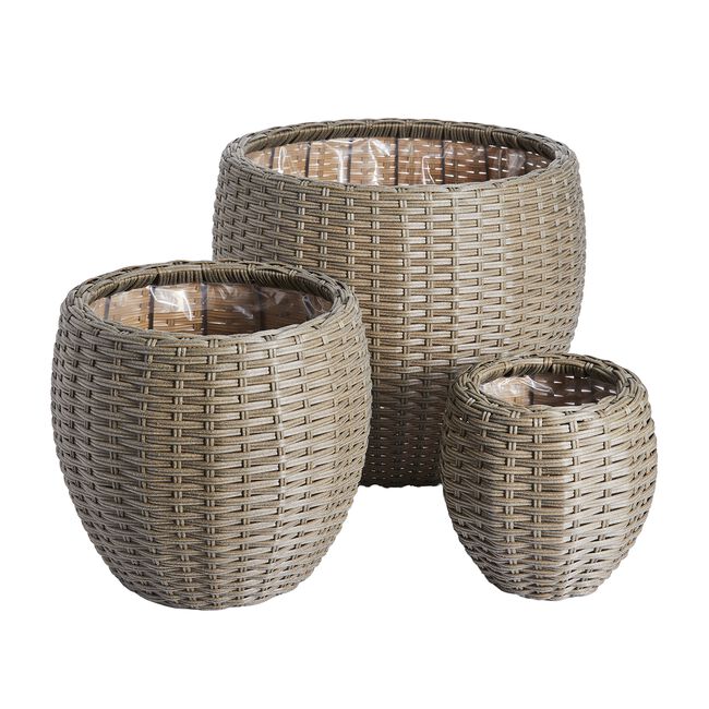 WICKER Large Round Plant Pot Grey