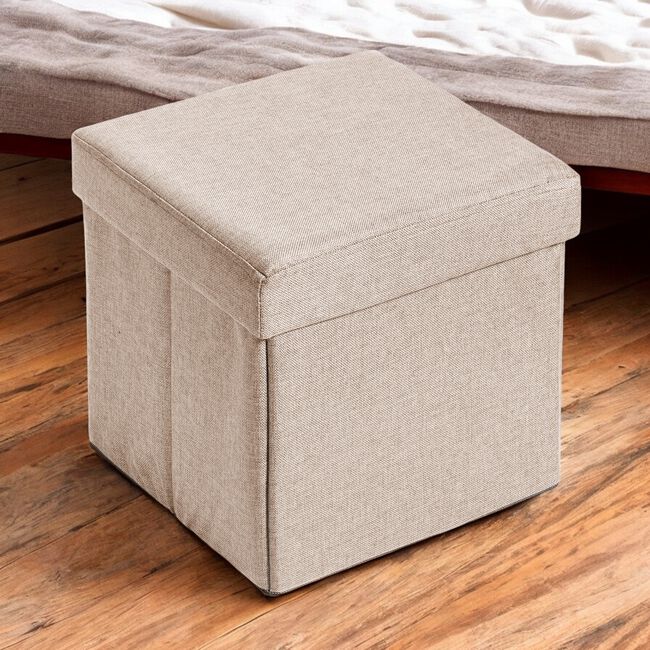 Deluxe Linen Folding Ottoman - Oatmeal