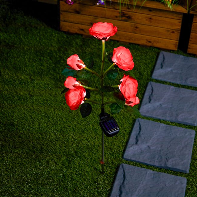Red Rose Solar Garden Stake Light