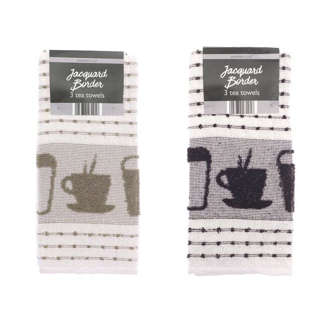 Assorted Border Tea Towels 3 Pack