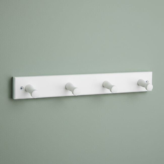 4 Straight Hook Wooden Coat Rack White