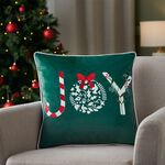 Embroidered Joy Cushion 45cm x 45cm - Green