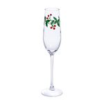 The Jolly Sleigh Holly Leaves Berries Flute Glass