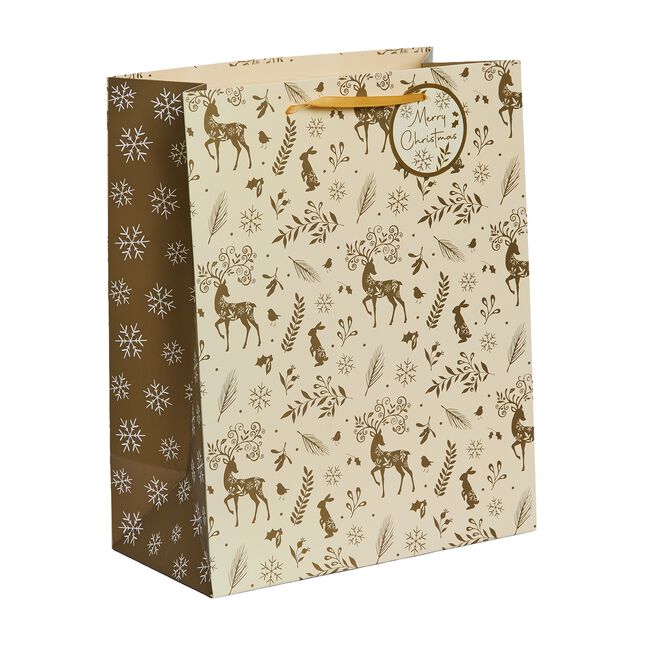 3 Gift Bags - Gold Reindeer