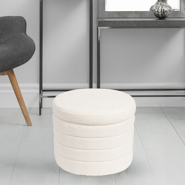 BOUCLE NATURAL FOLDING STORAGE Ottoman with Table