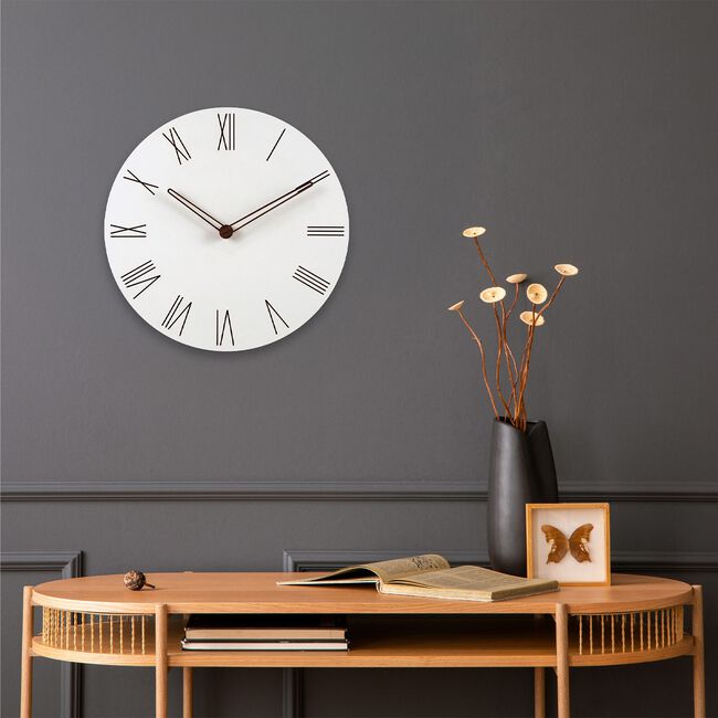 Minimal White Roman Numerals Clock 13'' 