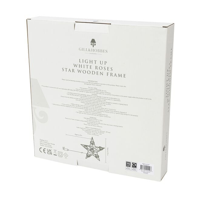 Light Up White Roses Star Wooden Frame