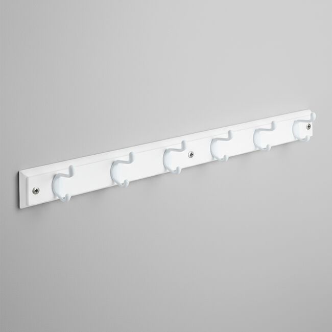 6 Hook White Wooden Board