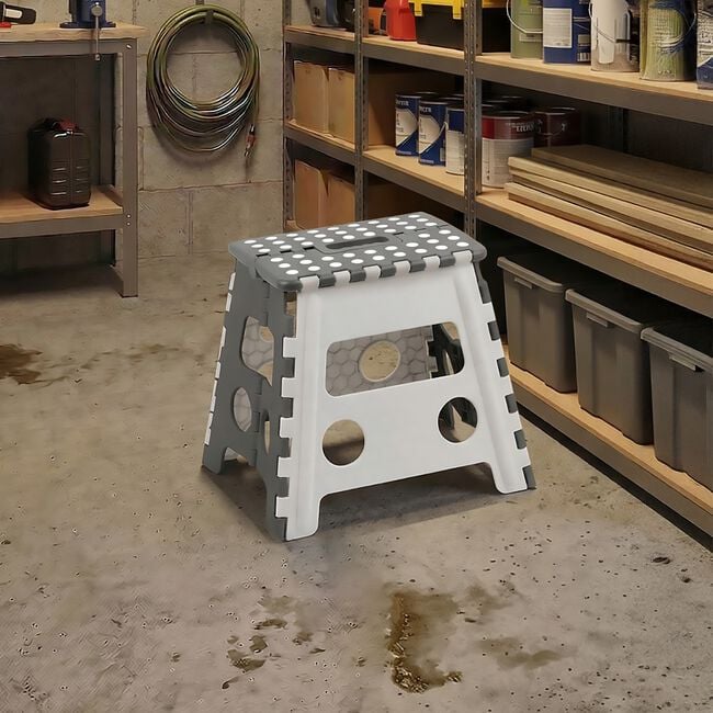 Folding Step Stool - Grey/White