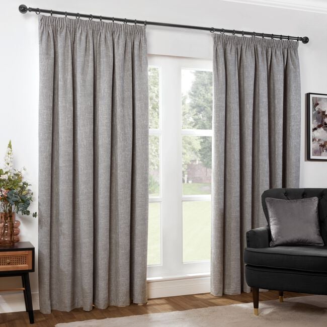 PENCIL PLEAT BLACKOUT THERMAL BASKETWEAVE GREY 66x90 Curtain 