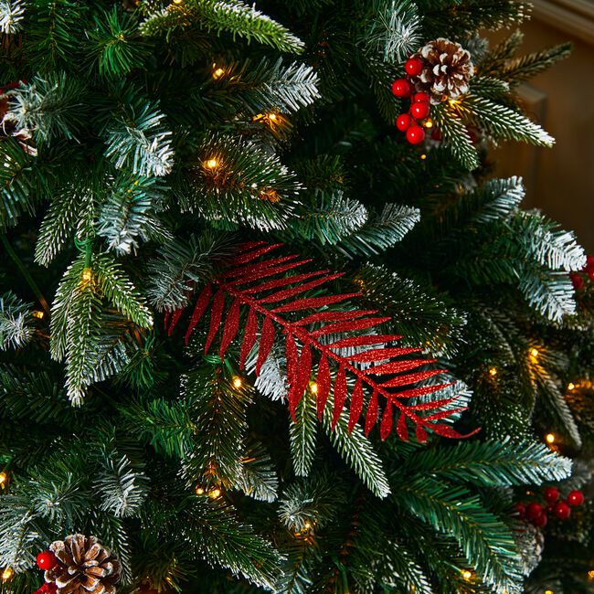 Red Christmas Glitter Fern & Feather Pick