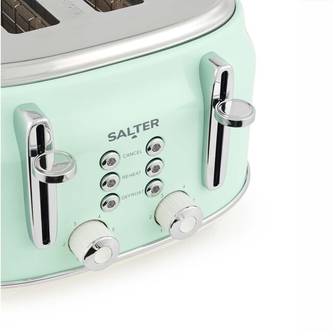 SALTER RETRO GREEN CURVED BODY 4 Slice Toaster