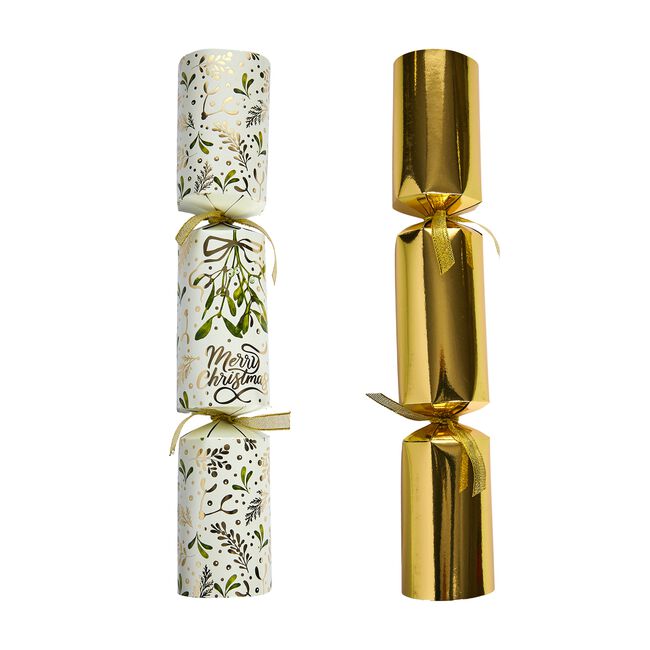 Hardy & Wells 8 Gold Mistletoe Premium Crackers