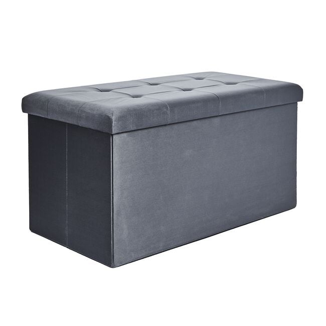 Large Folding Velvet Storage Ottoman - Grey