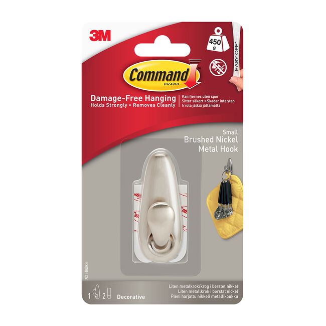 Command™ Small Classic Brushed Nickel Metal Hook
